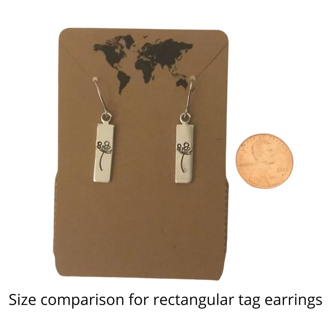 Tree branch small rectangular earrings in silver color