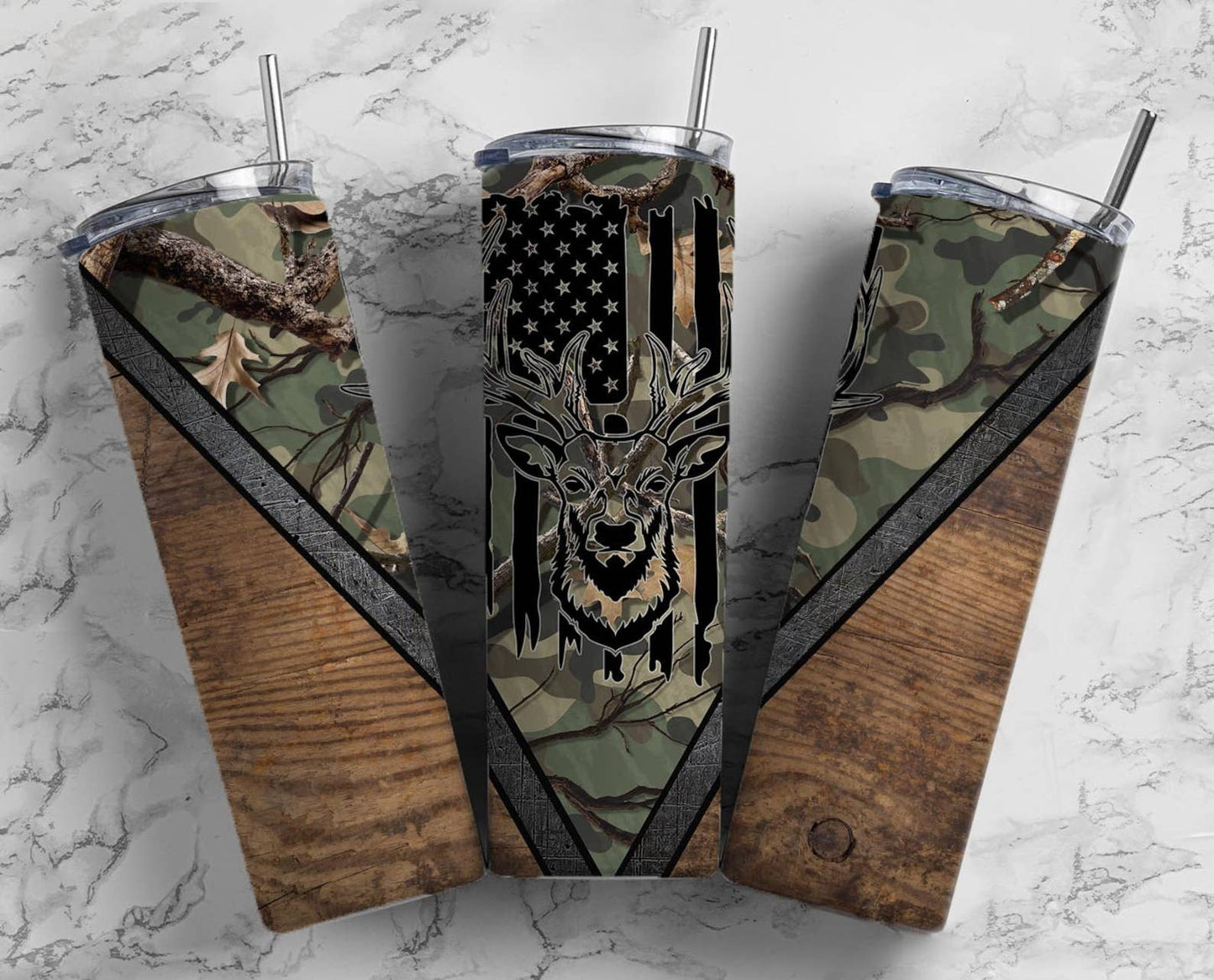 Camo Deer Hunt Tumbler, Mens 20 oz Skinny Tumbler, Dad Gift