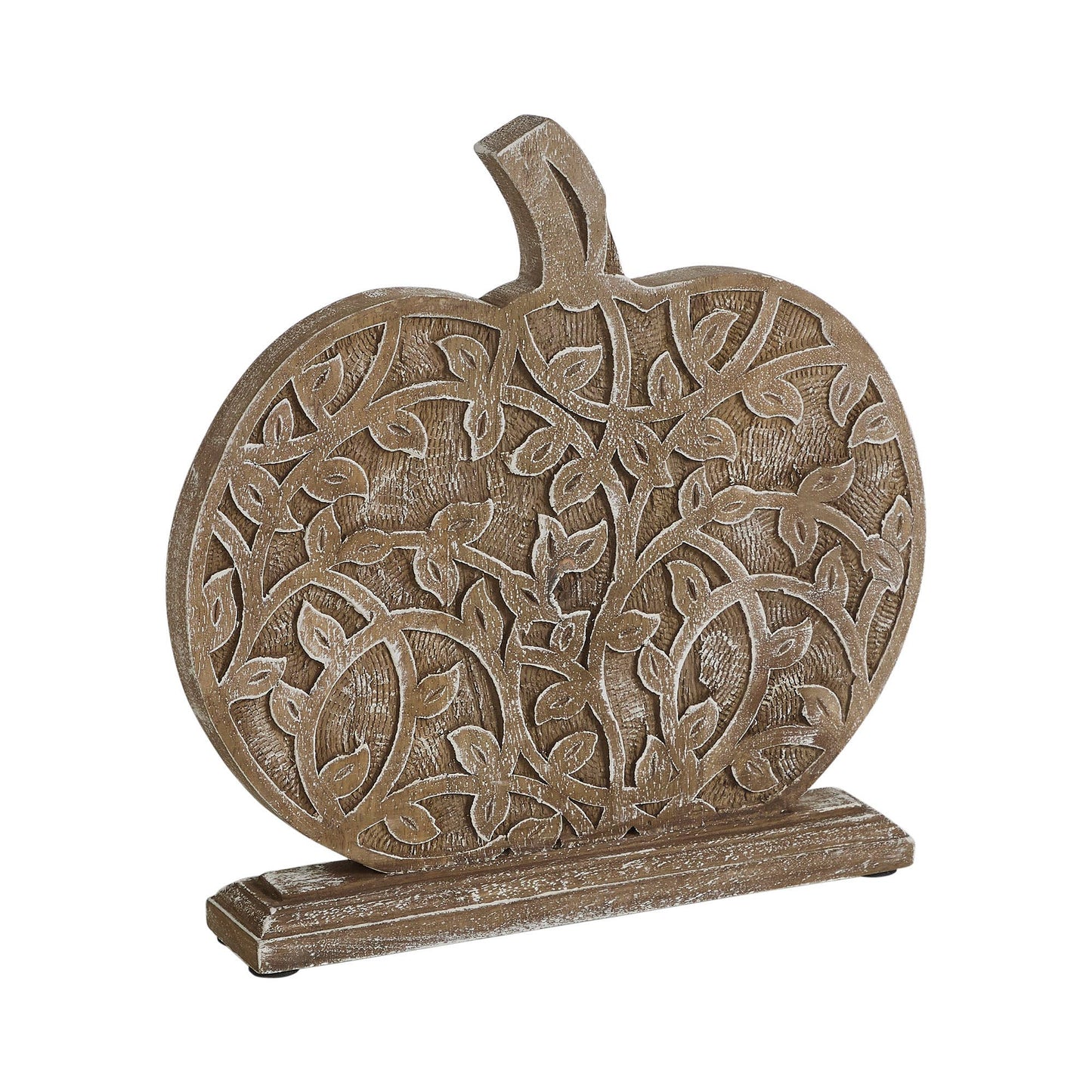 Harvest Vine Carved Wooden Pumpkin Tabletop Sign 11x12