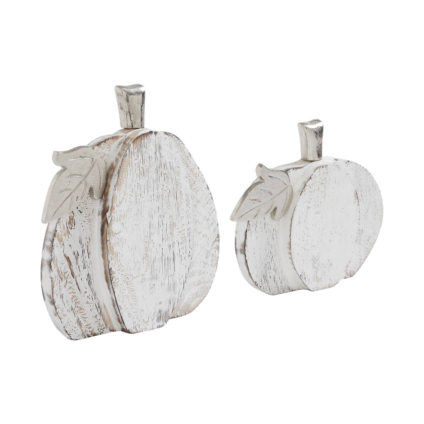 White Wash Wood Pumpkin 2 Piece Rustic Fall Decor