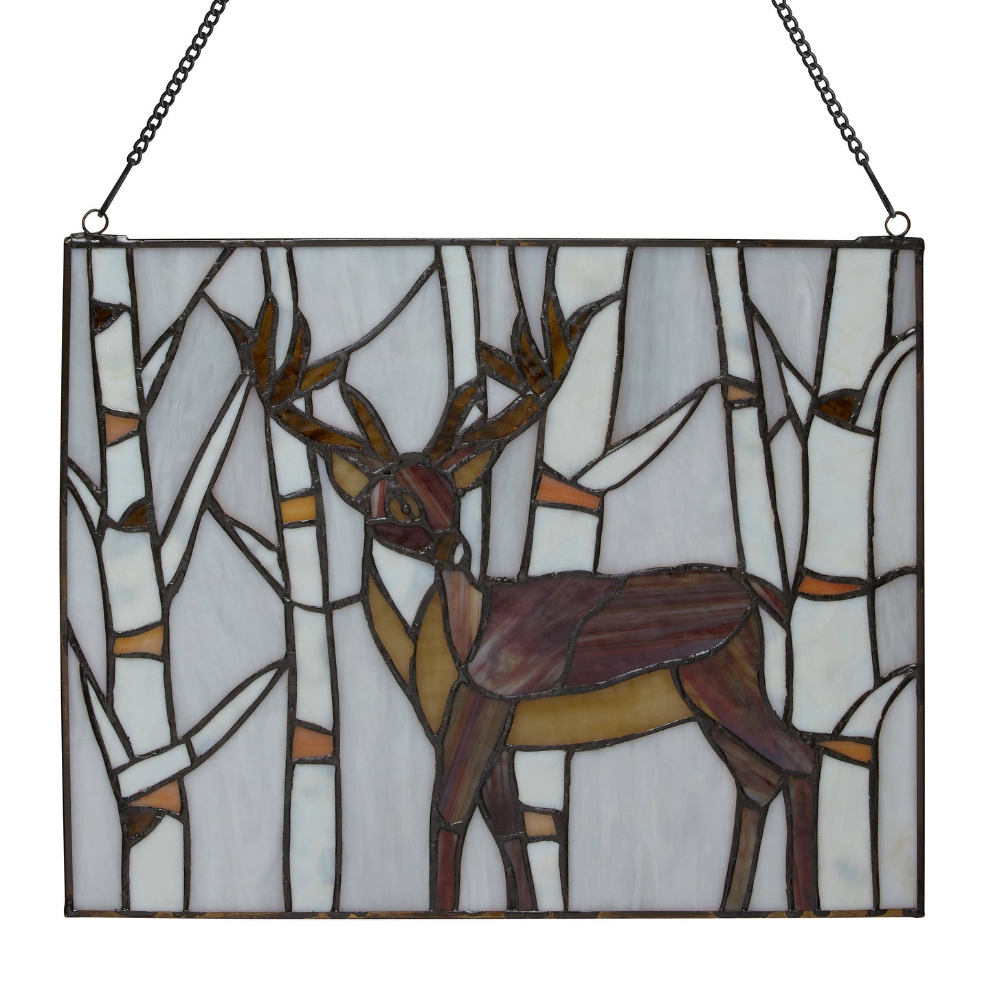 14" Majestic Deer Forest Stained Glass Window Panel