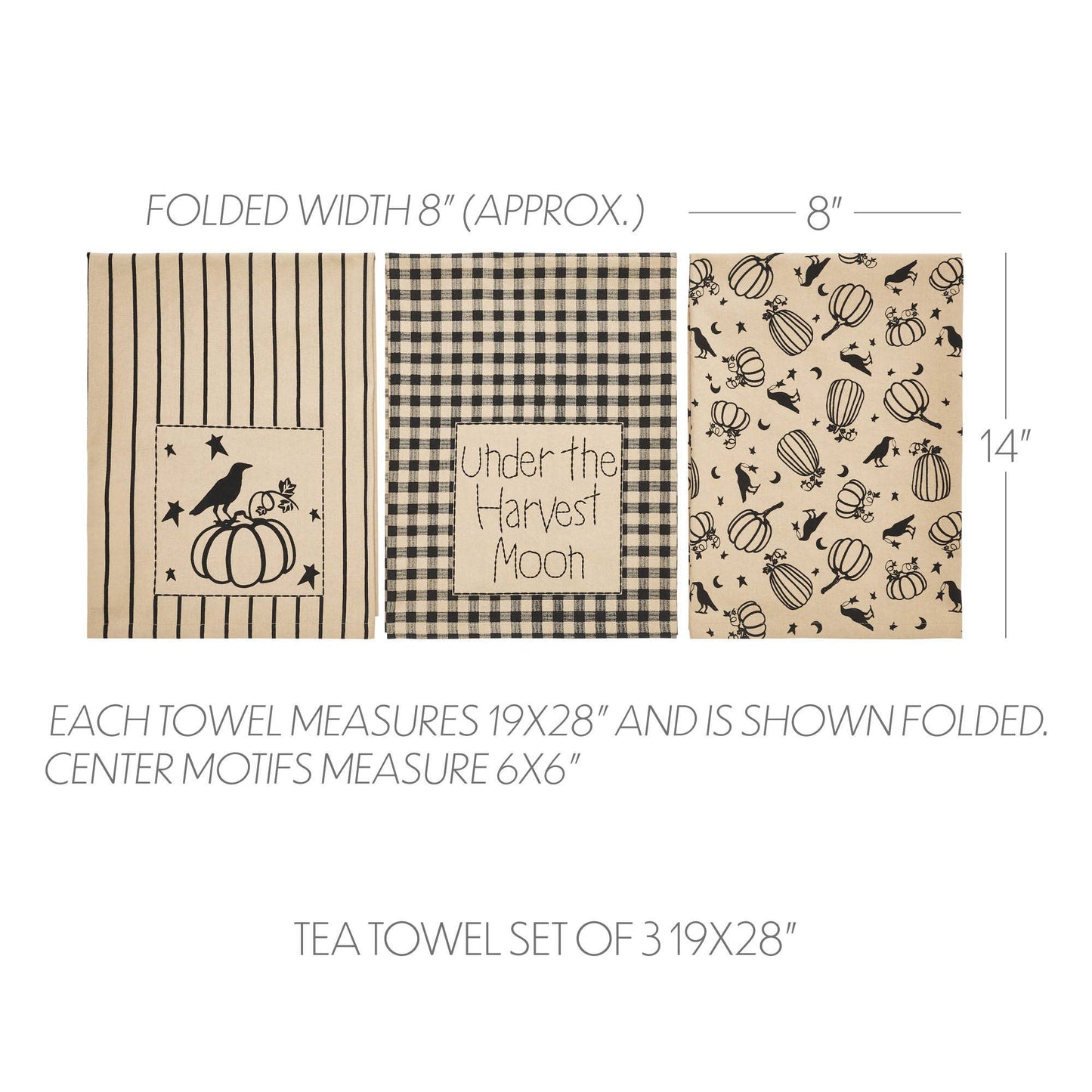 Raven Harvest Tea Towel Set 3pc 19x28