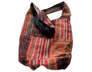 Brown Patchwork Cotton Crossbody Bag