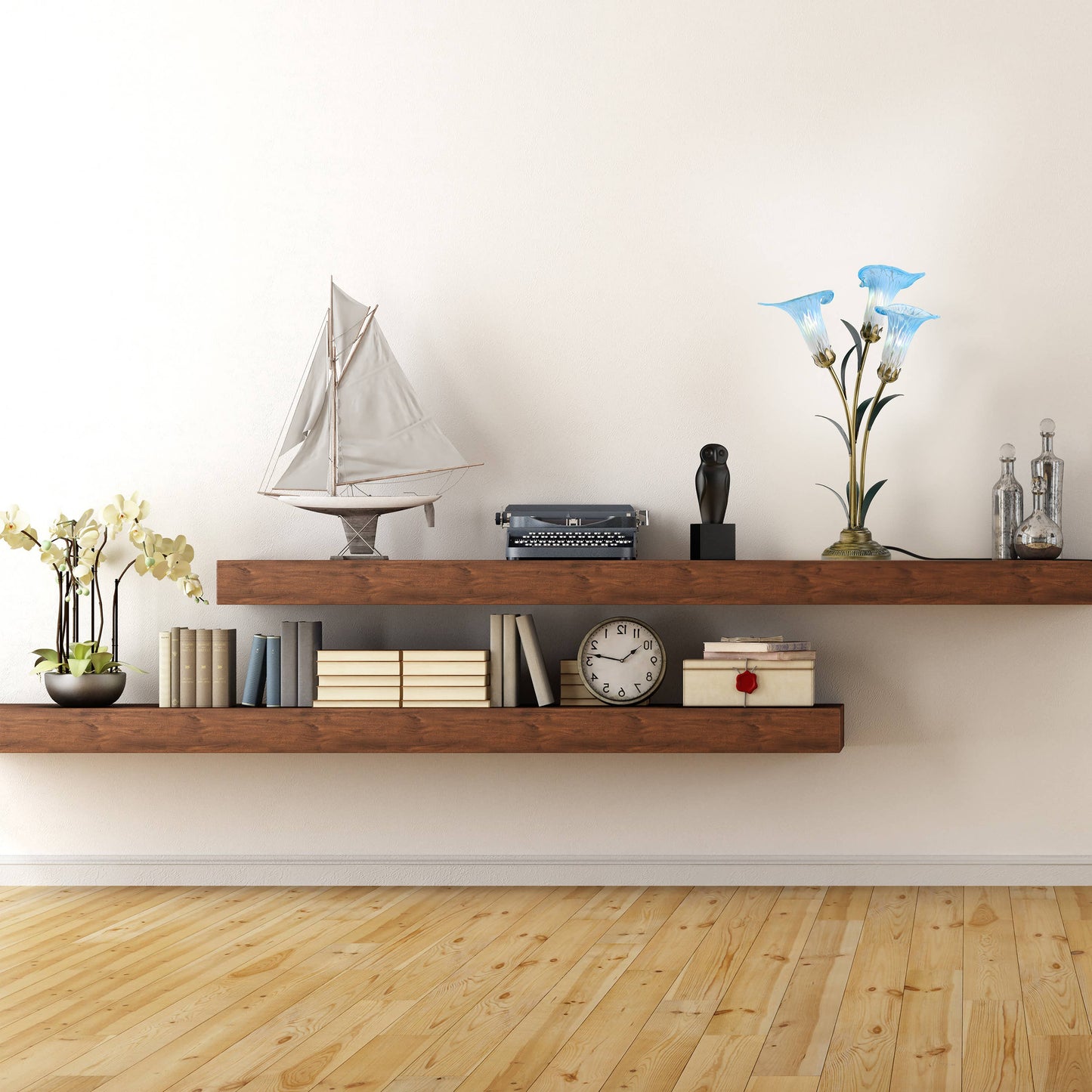 23.5" 3-Light Blue Handblown Glass Calla Lily Table Lamp