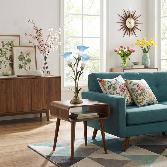 23.5" 3-Light Blue Handblown Glass Calla Lily Table Lamp