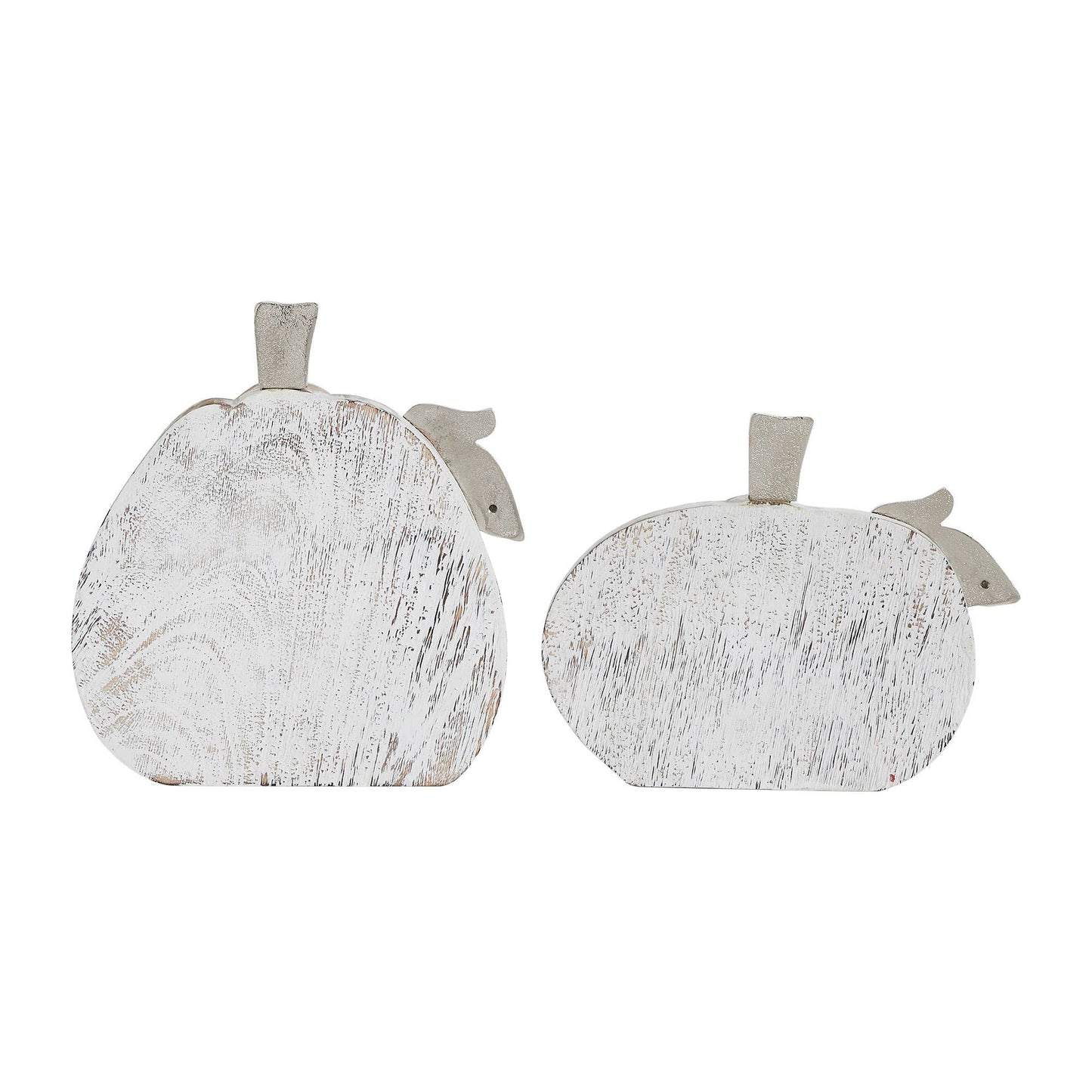 White Wash Wood Pumpkin 2 Piece Rustic Fall Decor