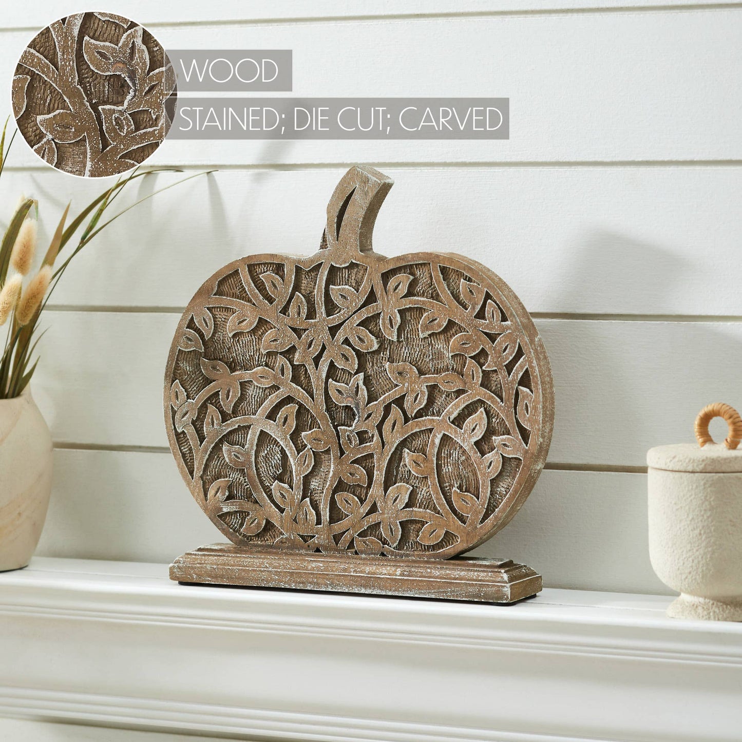 Harvest Vine Carved Wooden Pumpkin Tabletop Sign 11x12