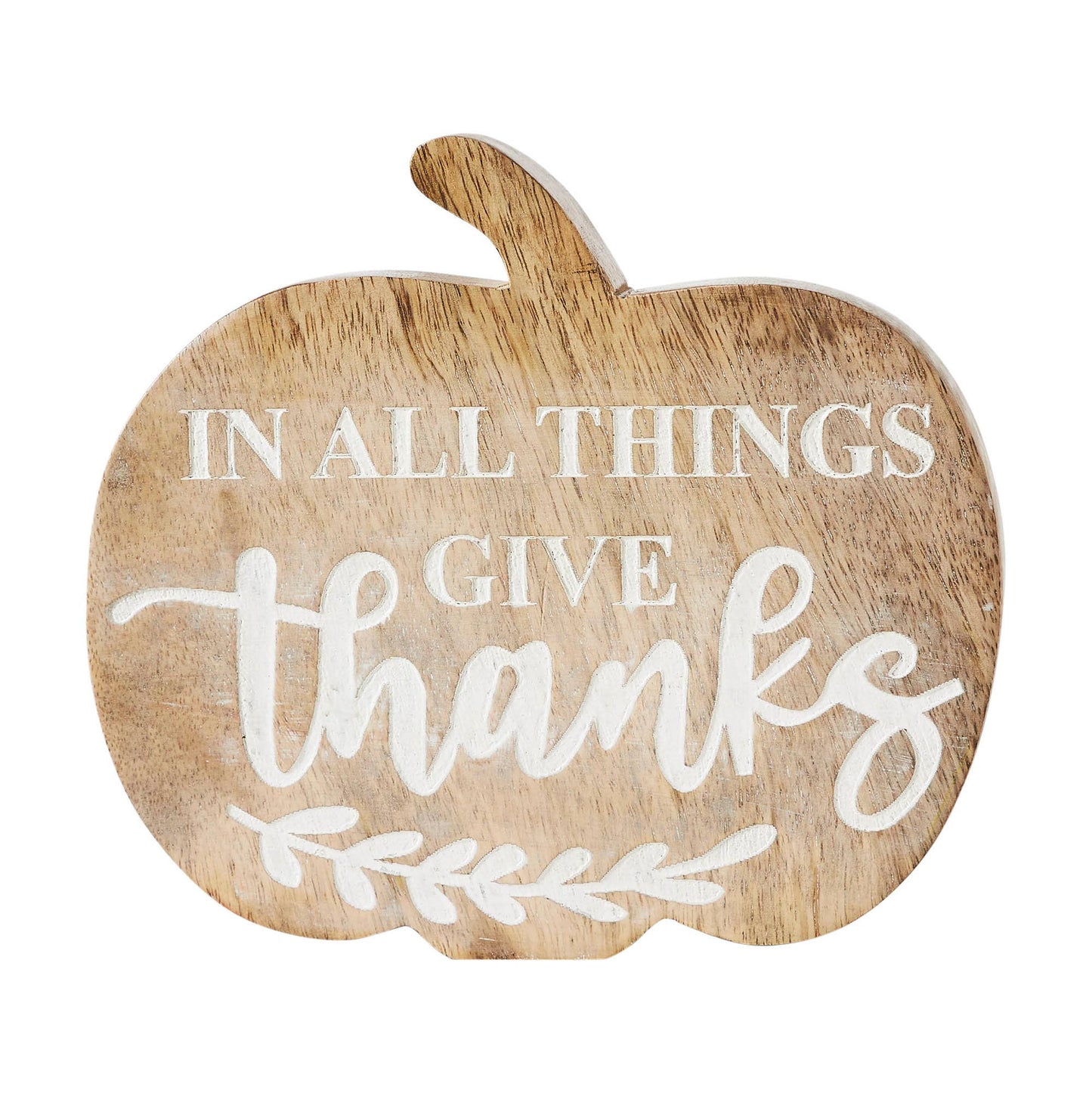 In All Things Give Thanks Wood Pumpkin Tabletop Decor
