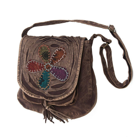 Embroidered & Razor Cut Crossbody Bag