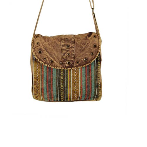Brown Tibetan Cotton Passport Sling