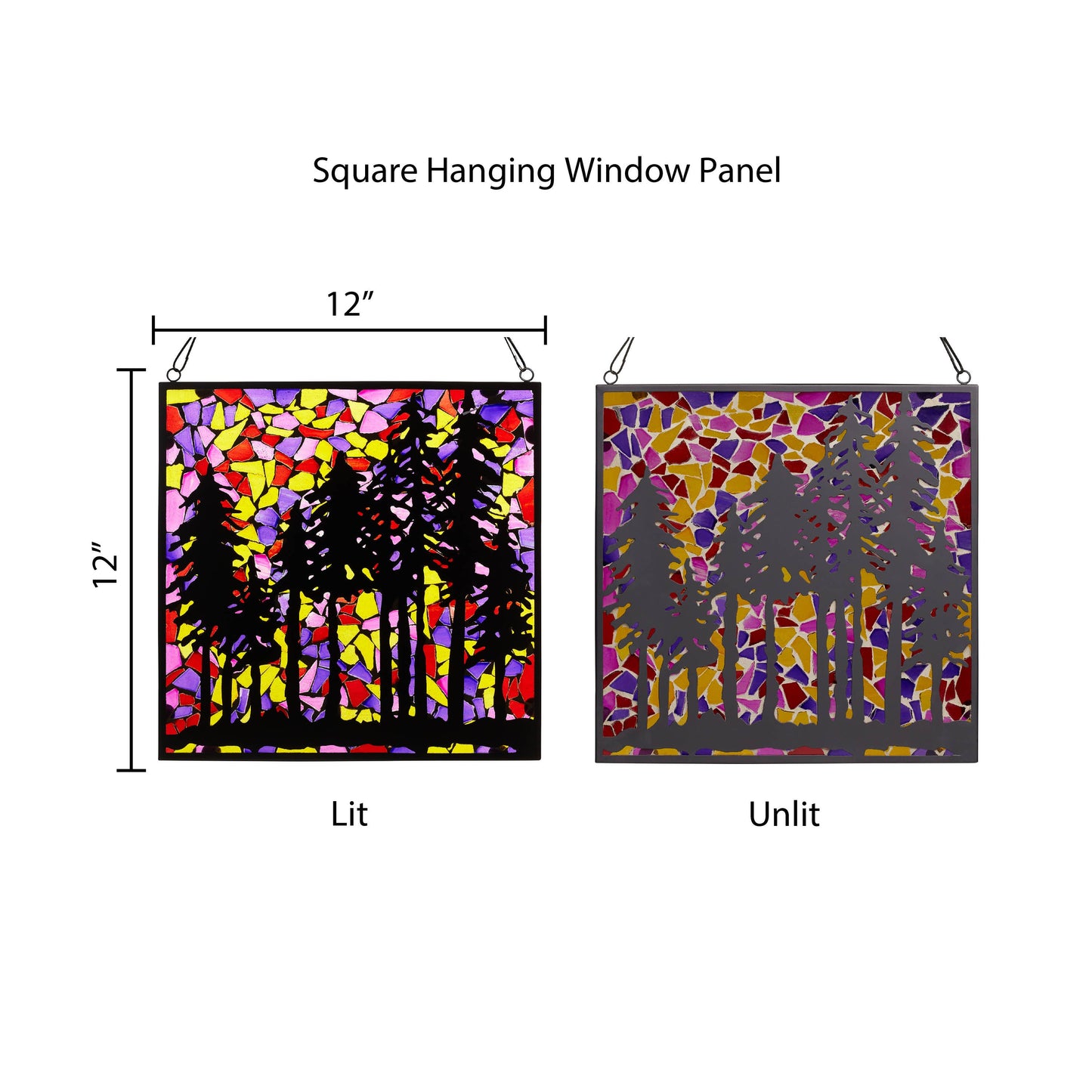 12"W Colorful Mosaic Landscape Stained Glass Window Panel