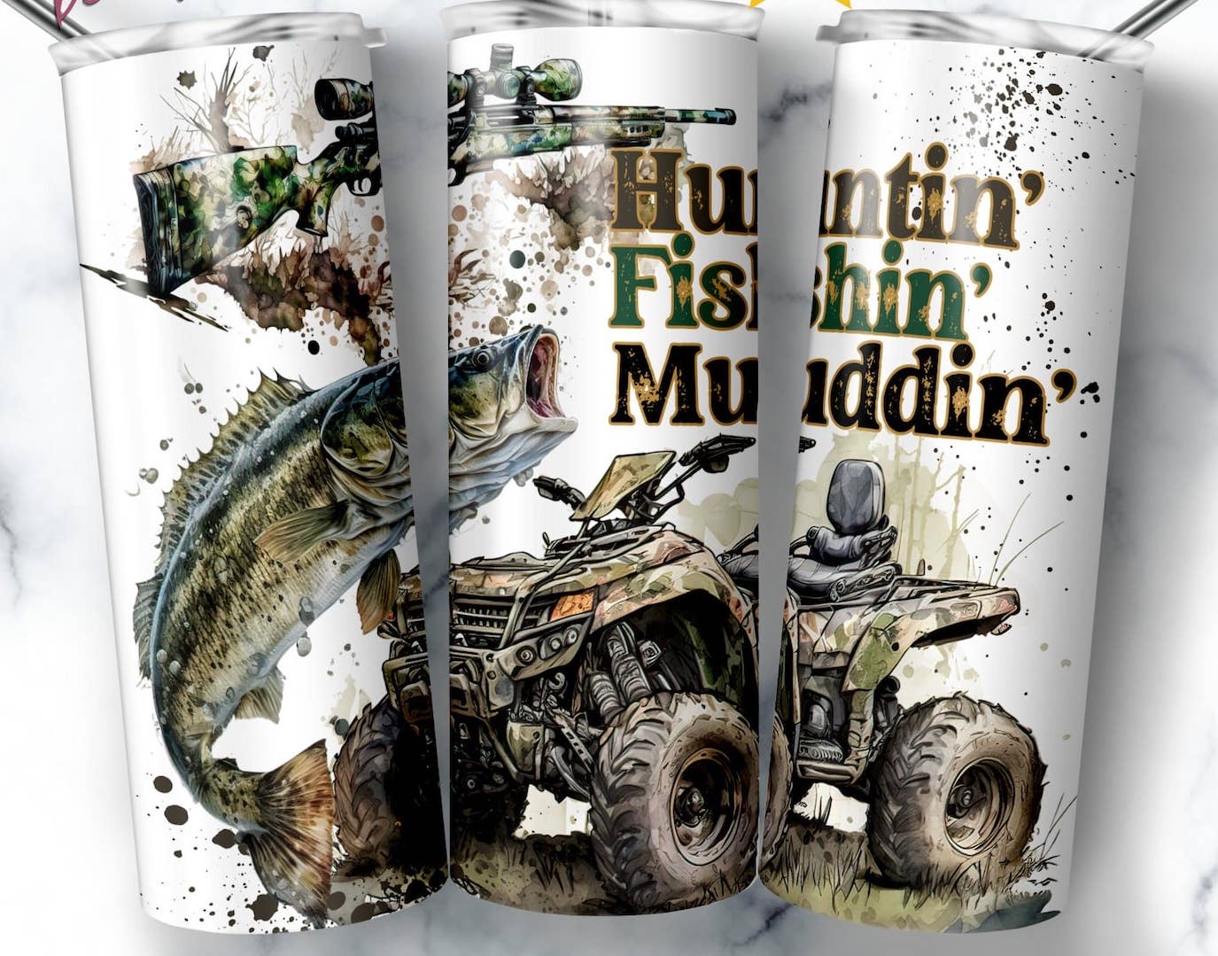 Huntin Fishin Muddin Tumbler, 20oz Skinny Tumbler