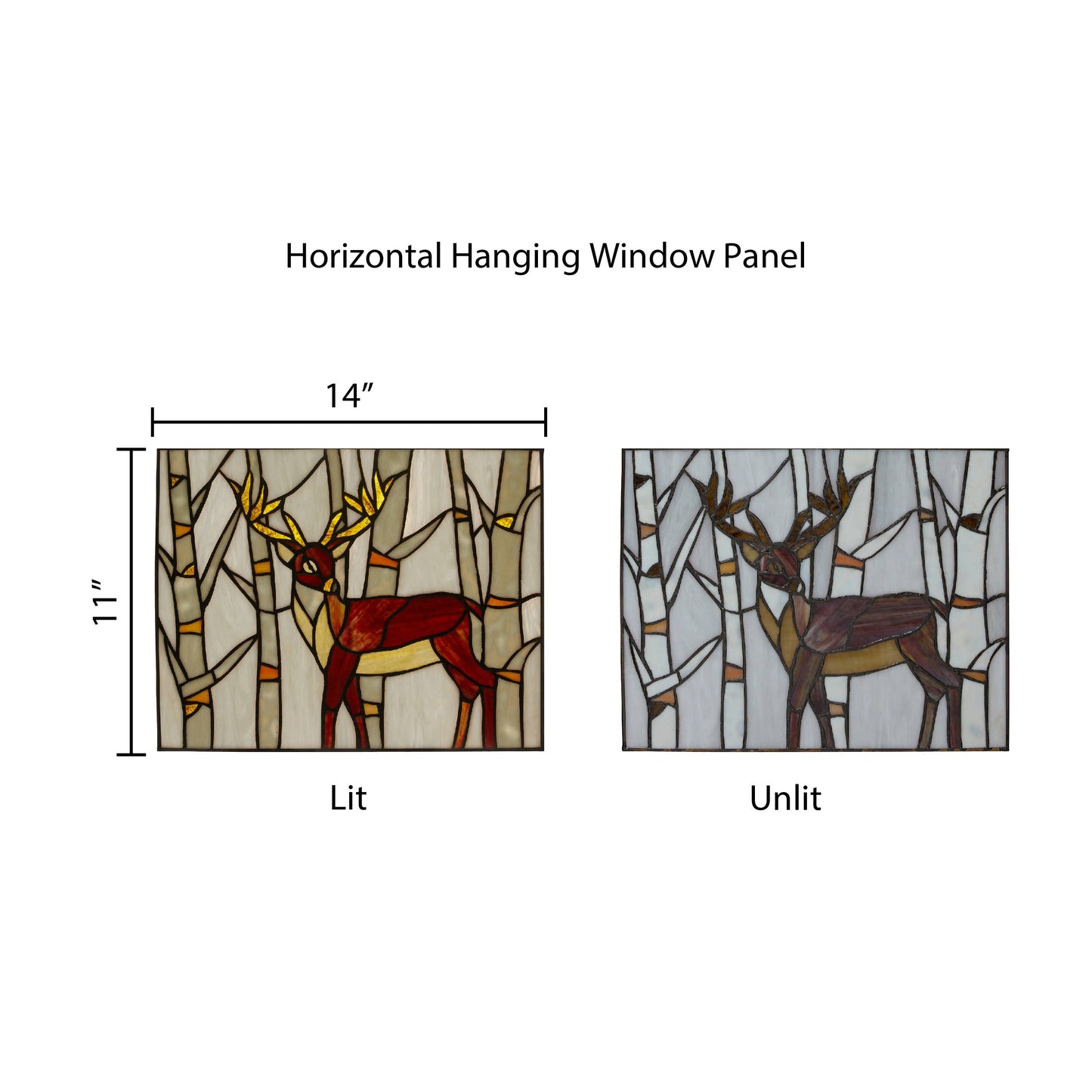 14" Majestic Deer Forest Stained Glass Window Panel