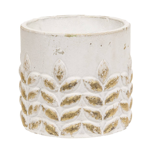 Gold Distressed White Wheat Embossed Cement Planter