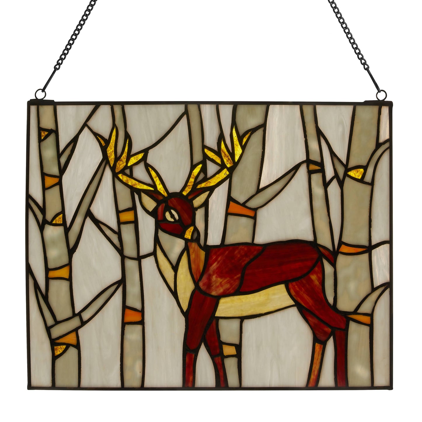 14" Majestic Deer Forest Stained Glass Window Panel