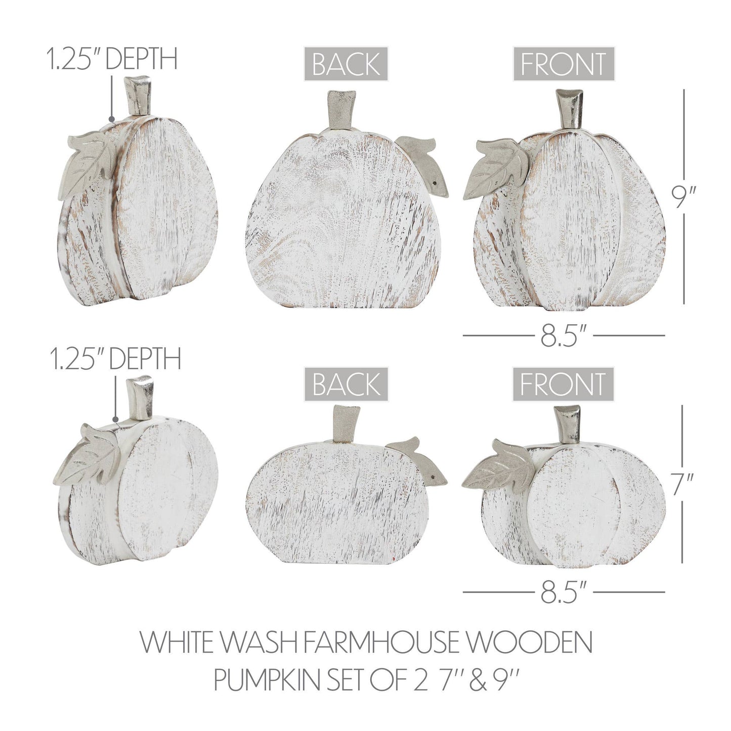 White Wash Wood Pumpkin 2 Piece Rustic Fall Decor