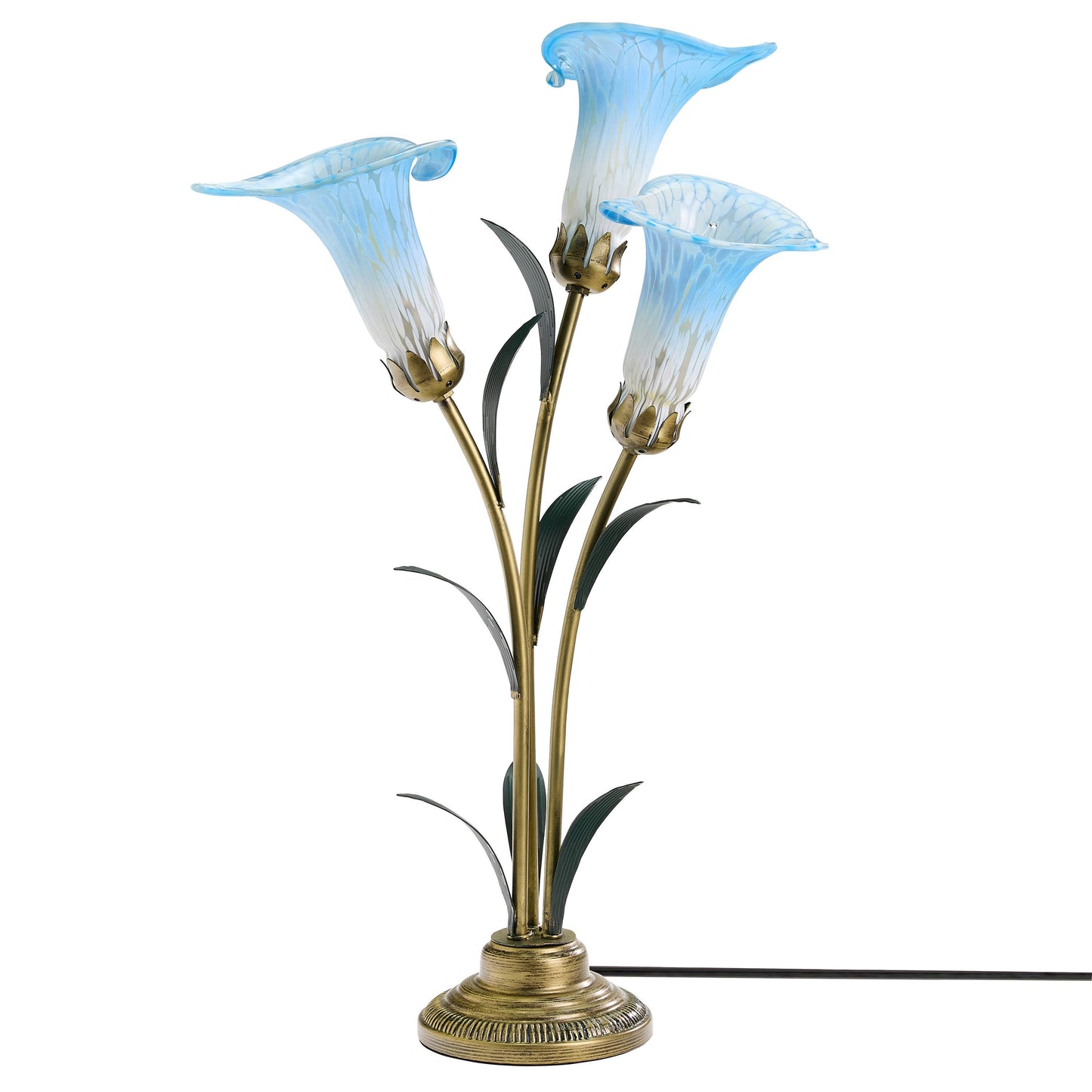 23.5" 3-Light Blue Handblown Glass Calla Lily Table Lamp