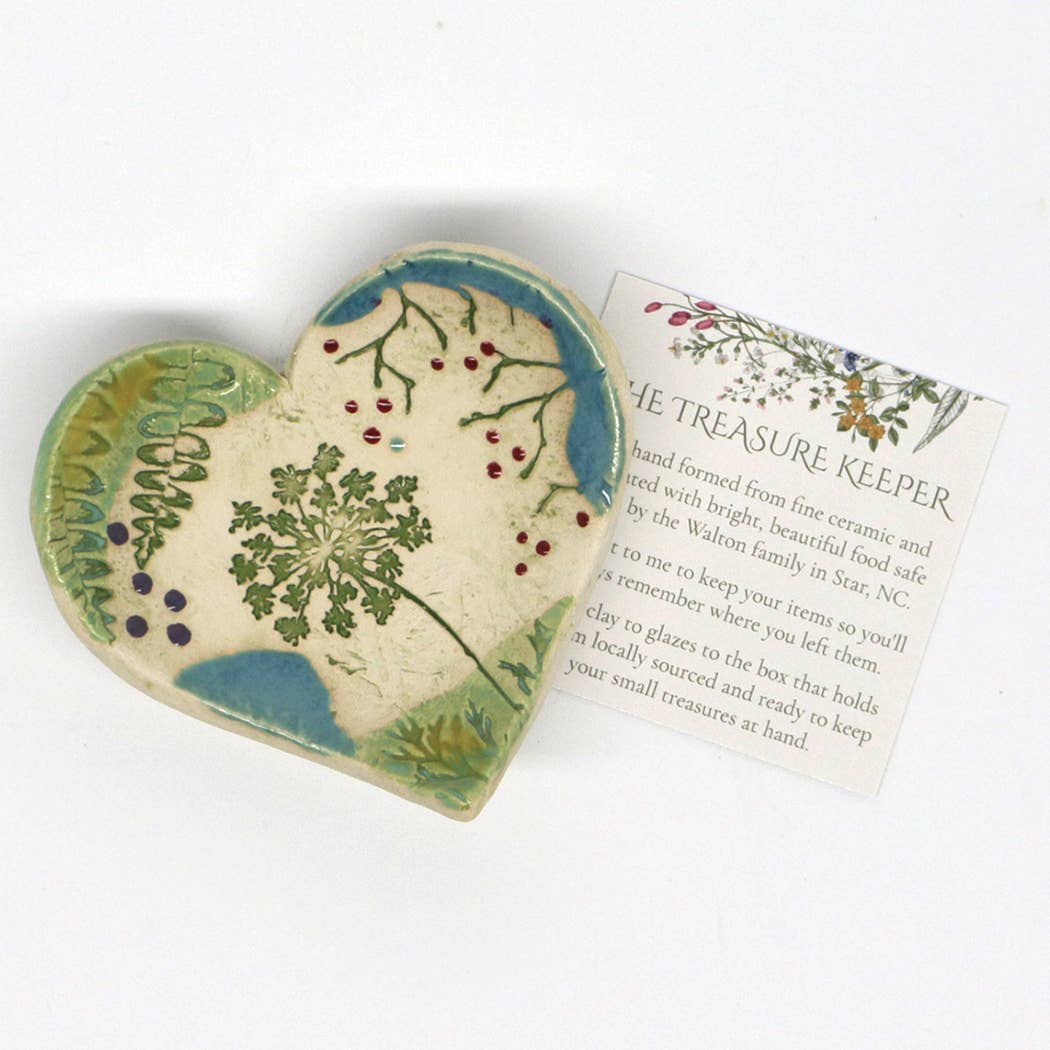 Pottery Dish Bowl - Heart Large Pressed Flowers