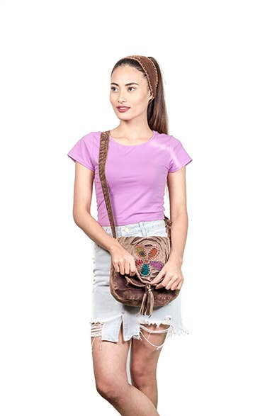 Embroidered & Razor Cut Crossbody Bag