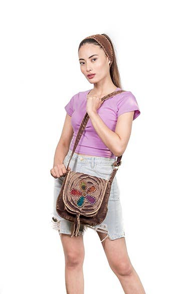 Embroidered & Razor Cut Crossbody Bag