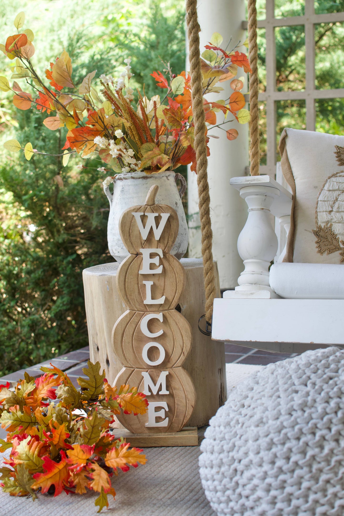 Fall Wooden Pumpkin Stack Welcome Sign 16.5 Inch