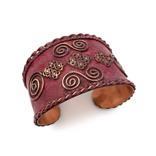 Filigree and Double Spirals Burgundy Copper Patina Cuff