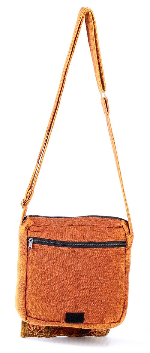 Embroidered brown patchwork crossbody