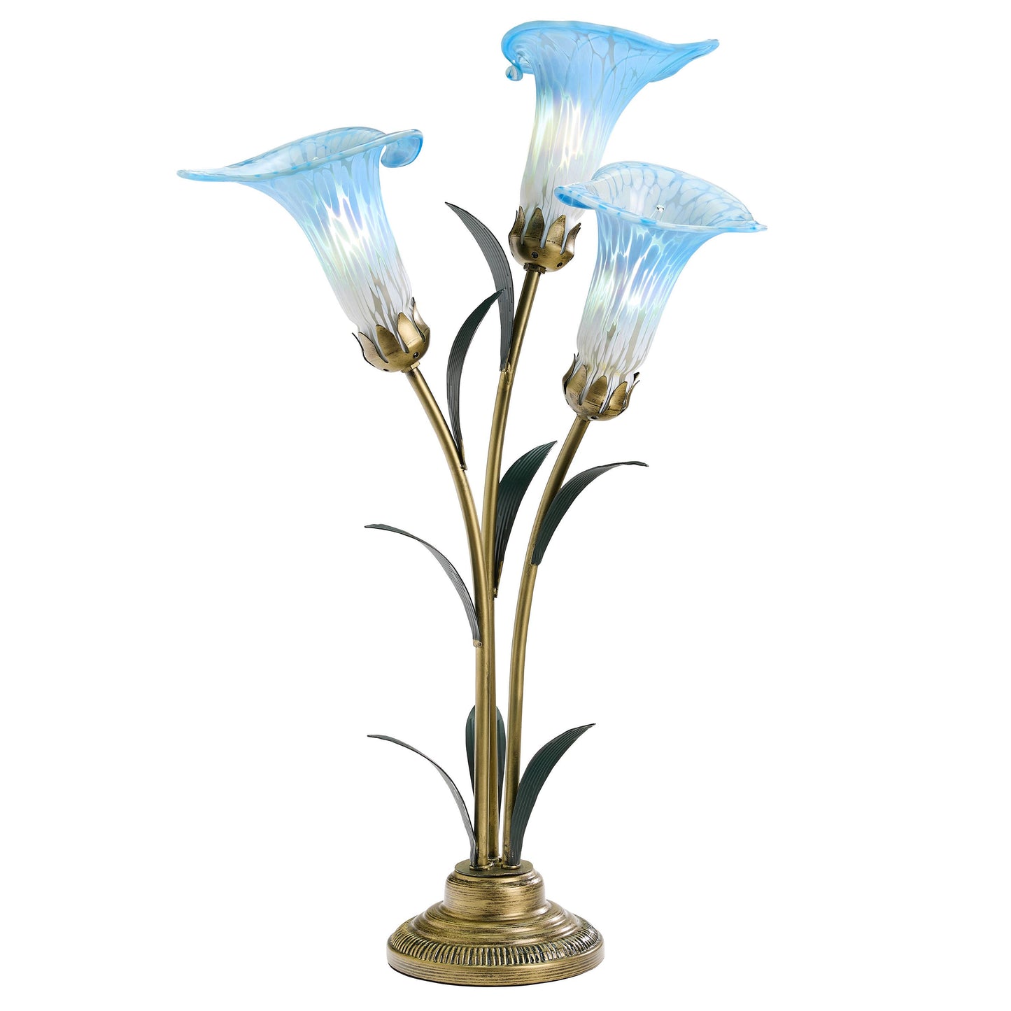 23.5" 3-Light Blue Handblown Glass Calla Lily Table Lamp