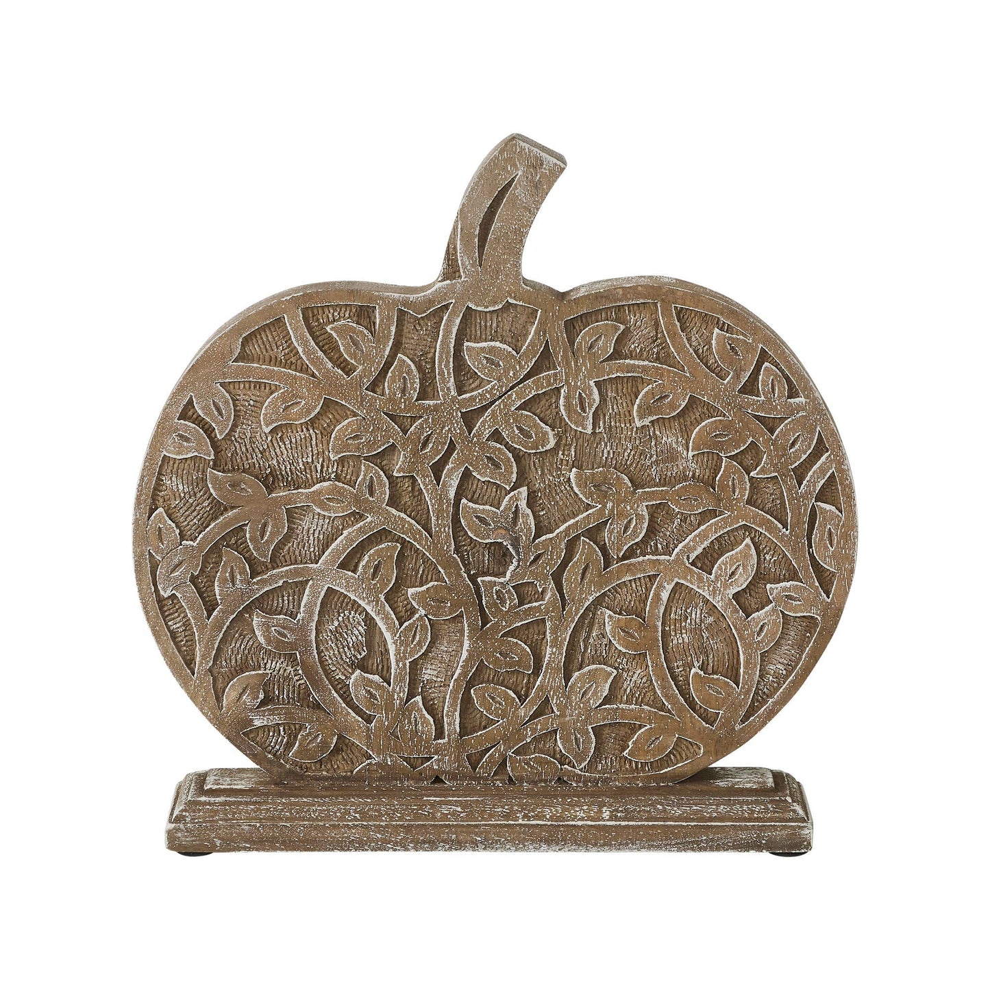 Harvest Vine Carved Wooden Pumpkin Tabletop Sign 11x12