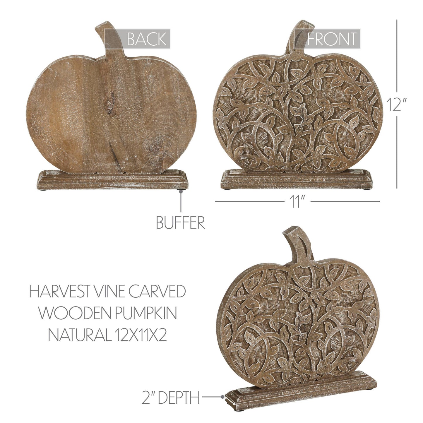Harvest Vine Carved Wooden Pumpkin Tabletop Sign 11x12