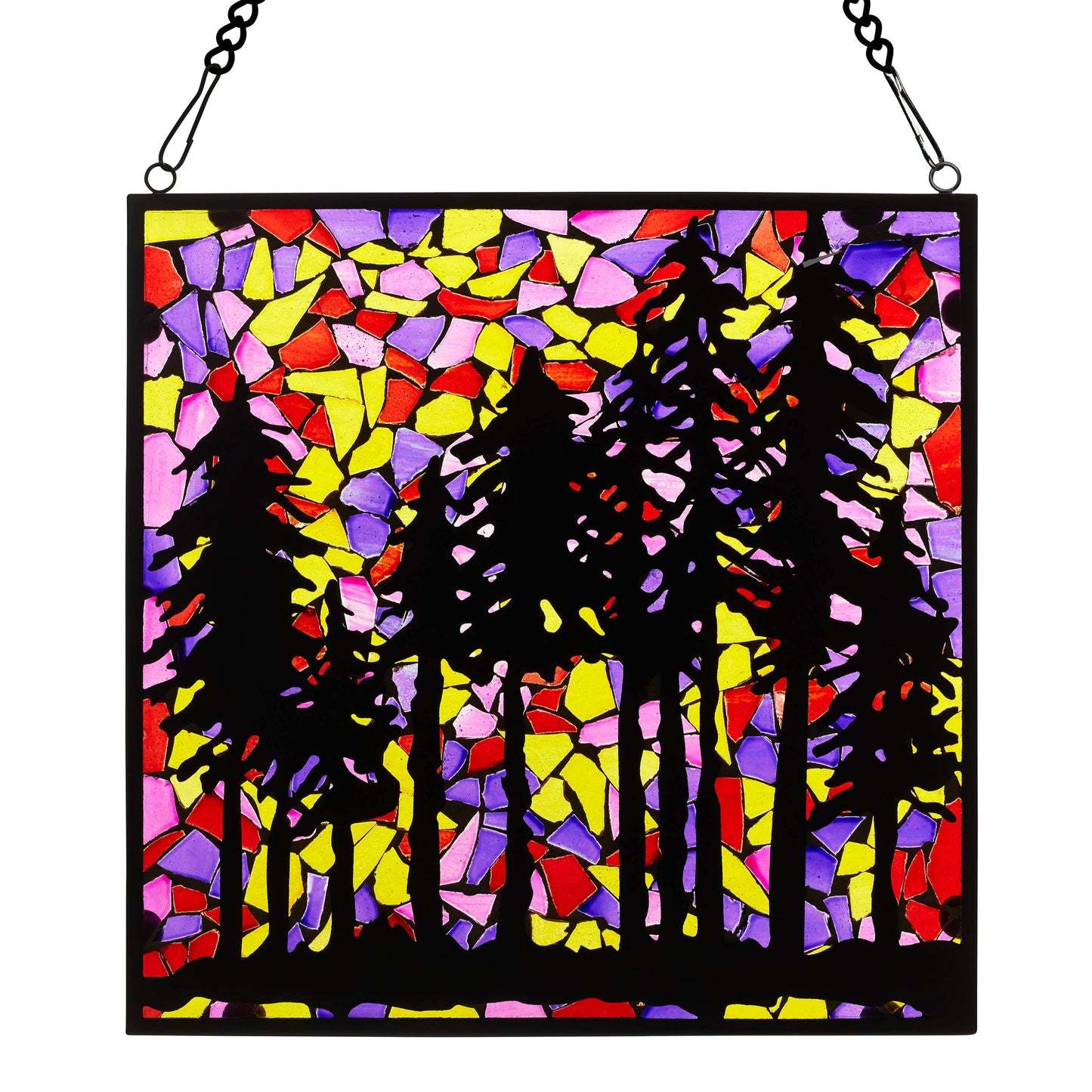 12"W Colorful Mosaic Landscape Stained Glass Window Panel