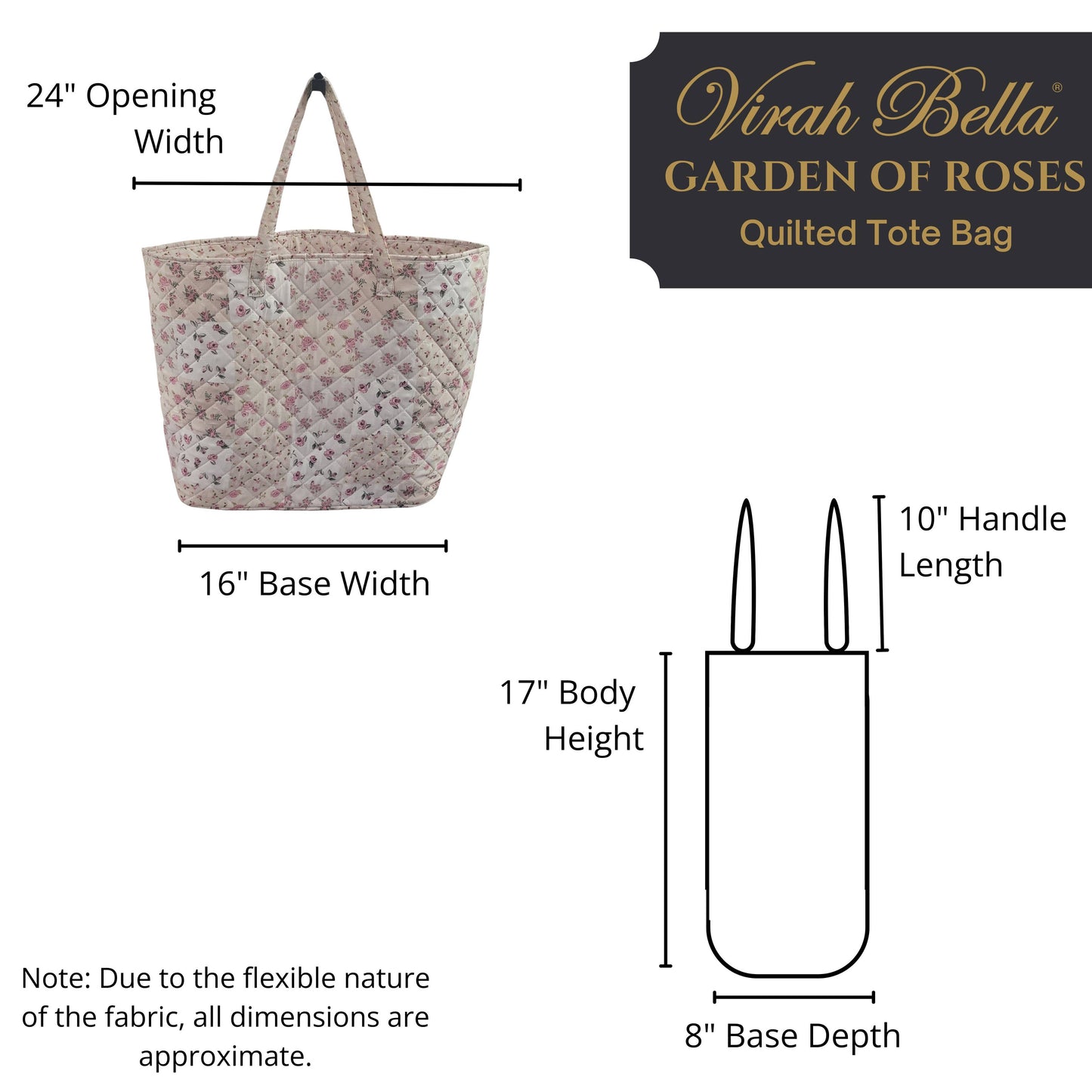 "Garden of Roses" Designer Quilted Tote Bag