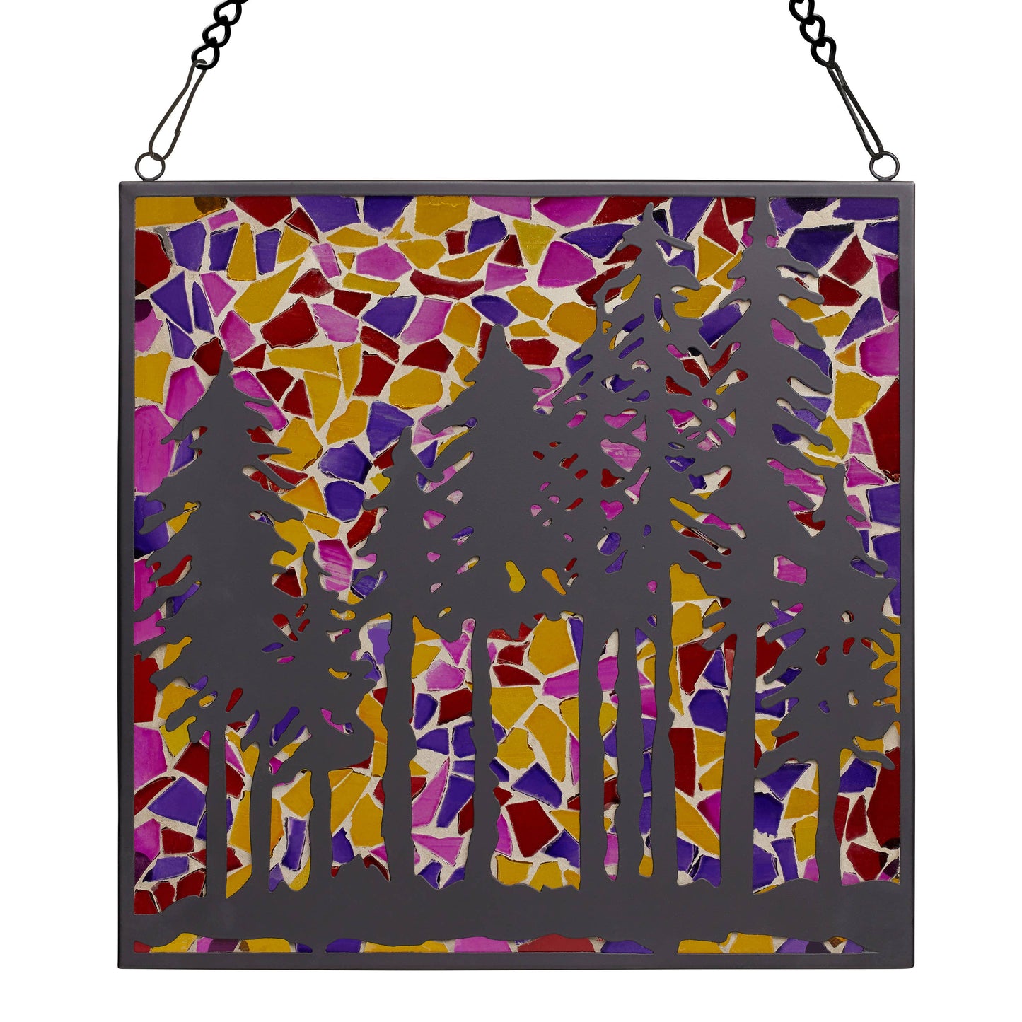 12"W Colorful Mosaic Landscape Stained Glass Window Panel