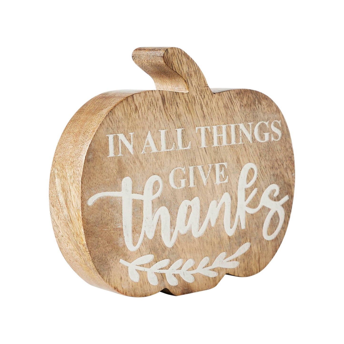 In All Things Give Thanks Wood Pumpkin Tabletop Decor