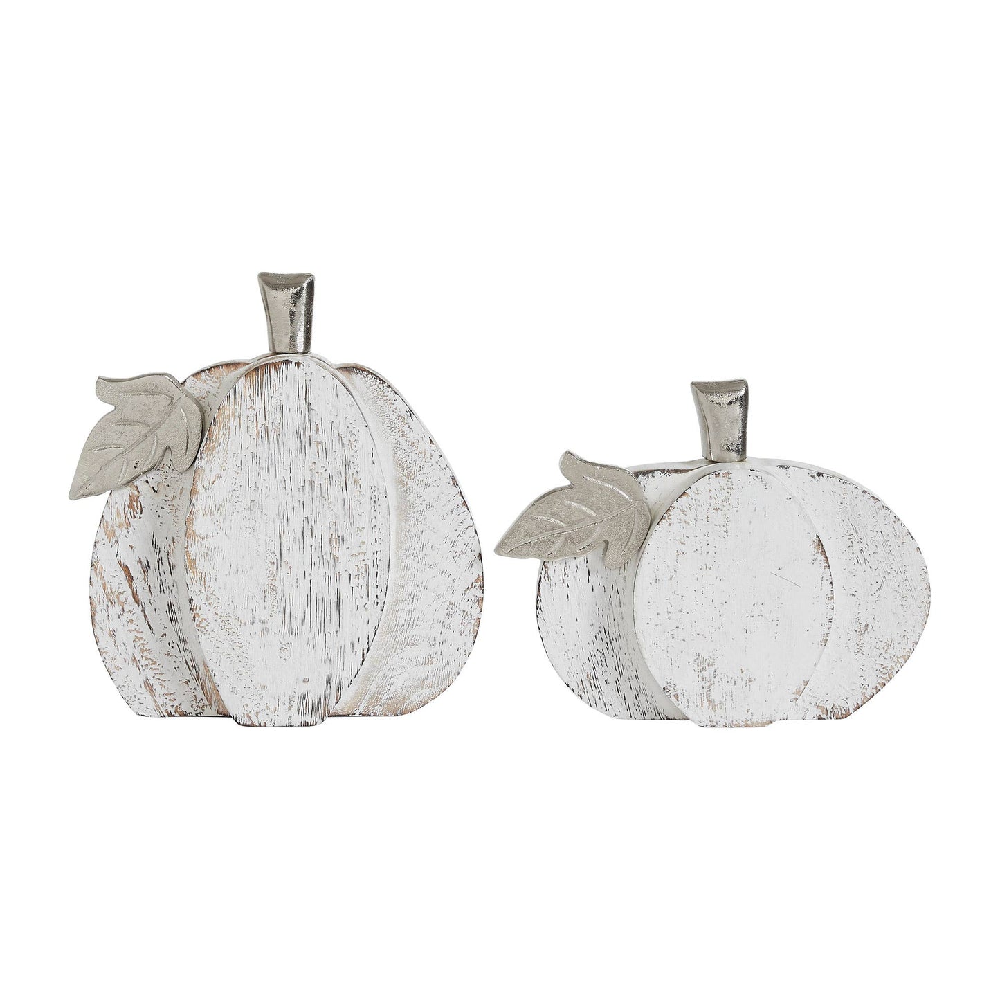 White Wash Wood Pumpkin 2 Piece Rustic Fall Decor