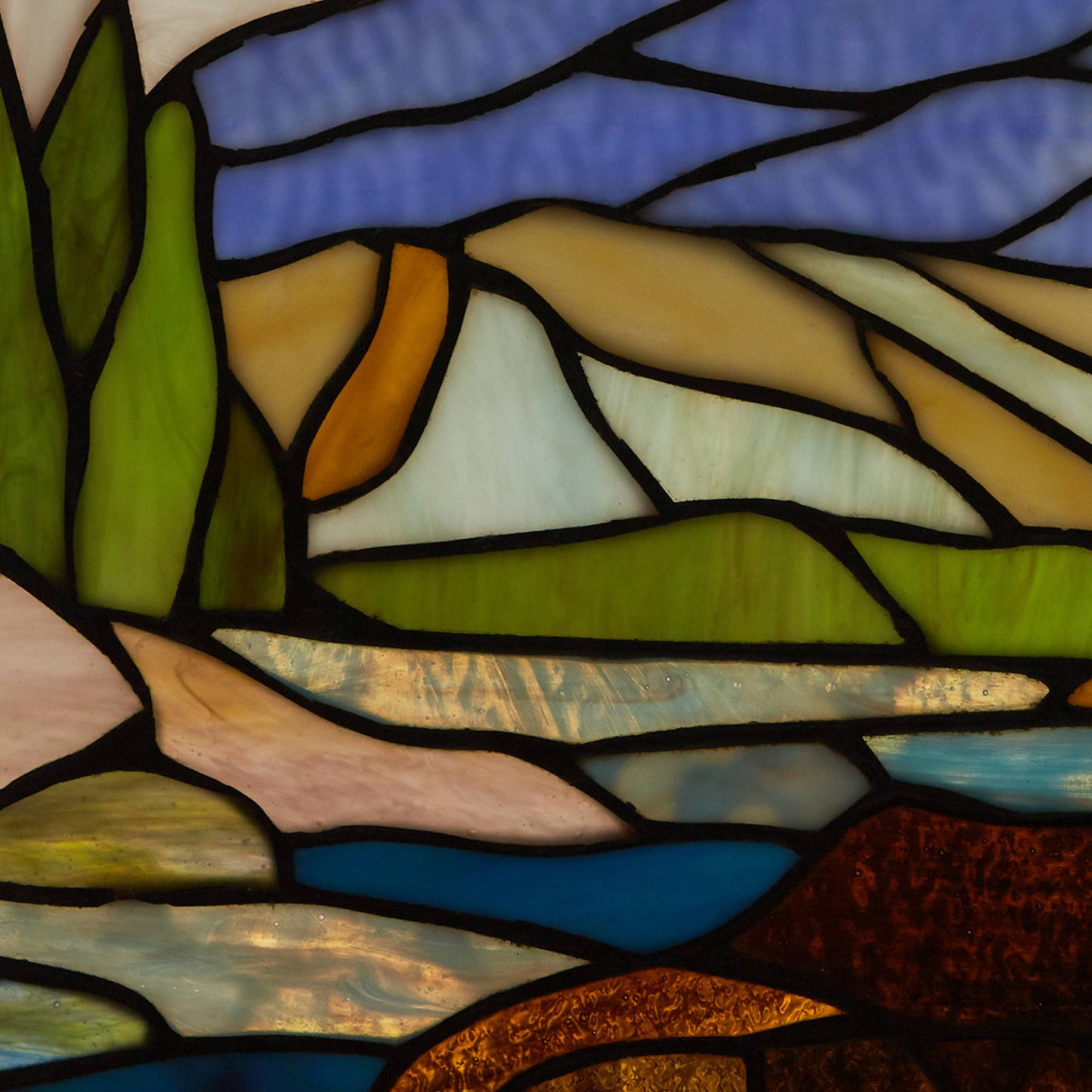 12" Fishing Bear Nature Stained Glass Window Panel