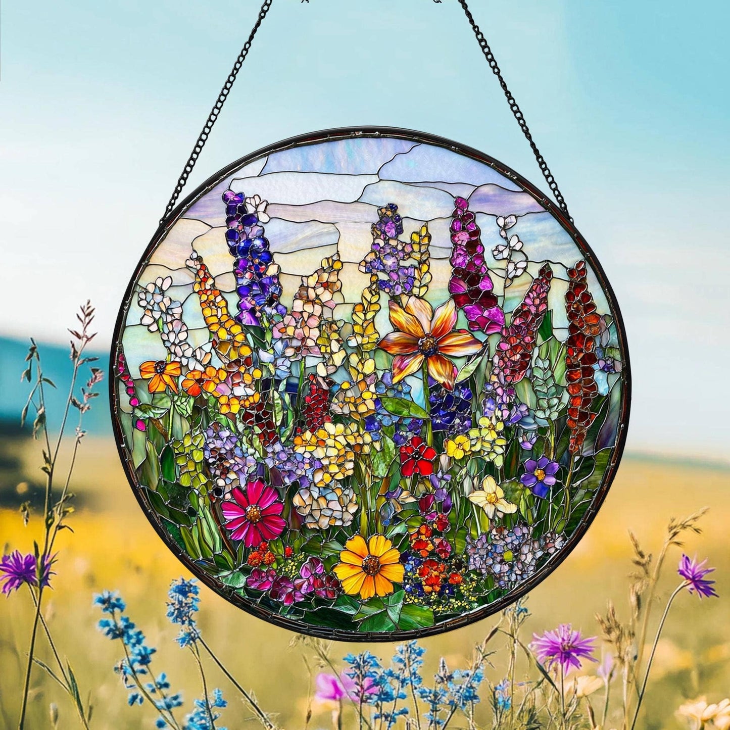 Wildflowers Stained Glass Suncatcher, Garden Flowers Decor